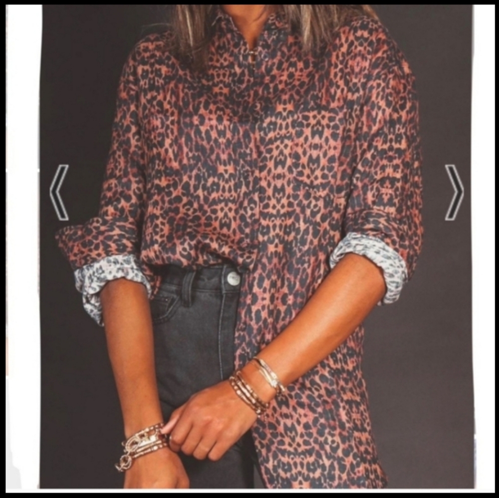 Solid & Striped Leopard Print Linen Shirt $188 Retail